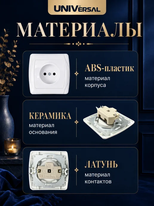 UNIV Розетка внутренняя встраиваемая одинарная белая 2шт, 2 шт, фото 4