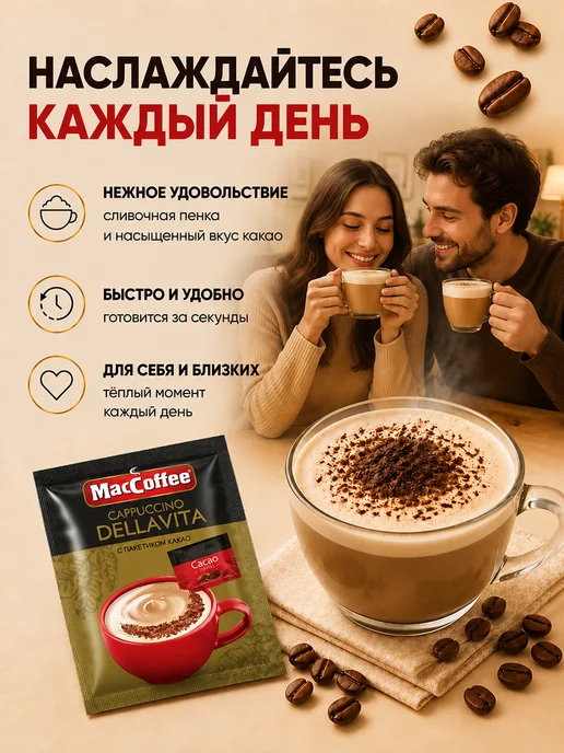 MACCOFFEE Кофе Мак Капучино Делла вита 20 шт по 24г, 20 шт, 24 г, фото 7