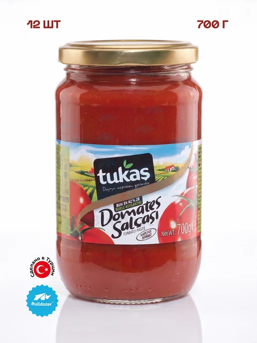 TUKAS Тукас томатная паста 28-30 Brix, 350 г, 28-30, 700 г, 12 шт, фото 2