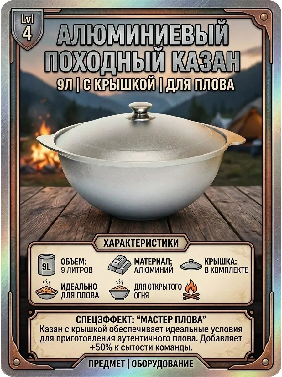 Алюминиевый походный казан 9л с крышкой для кемпинга