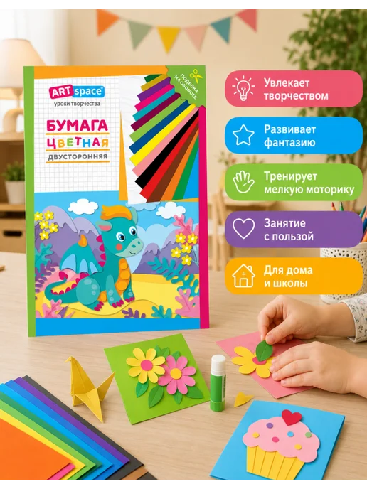 Спейс Бумага цветная двусторонняя Дракон, комплект 10 шт, 10 шт, фото 5