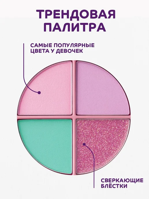 Палетка детских теней для век 4 цвета с кистью в форме, 4 цв., фото 3