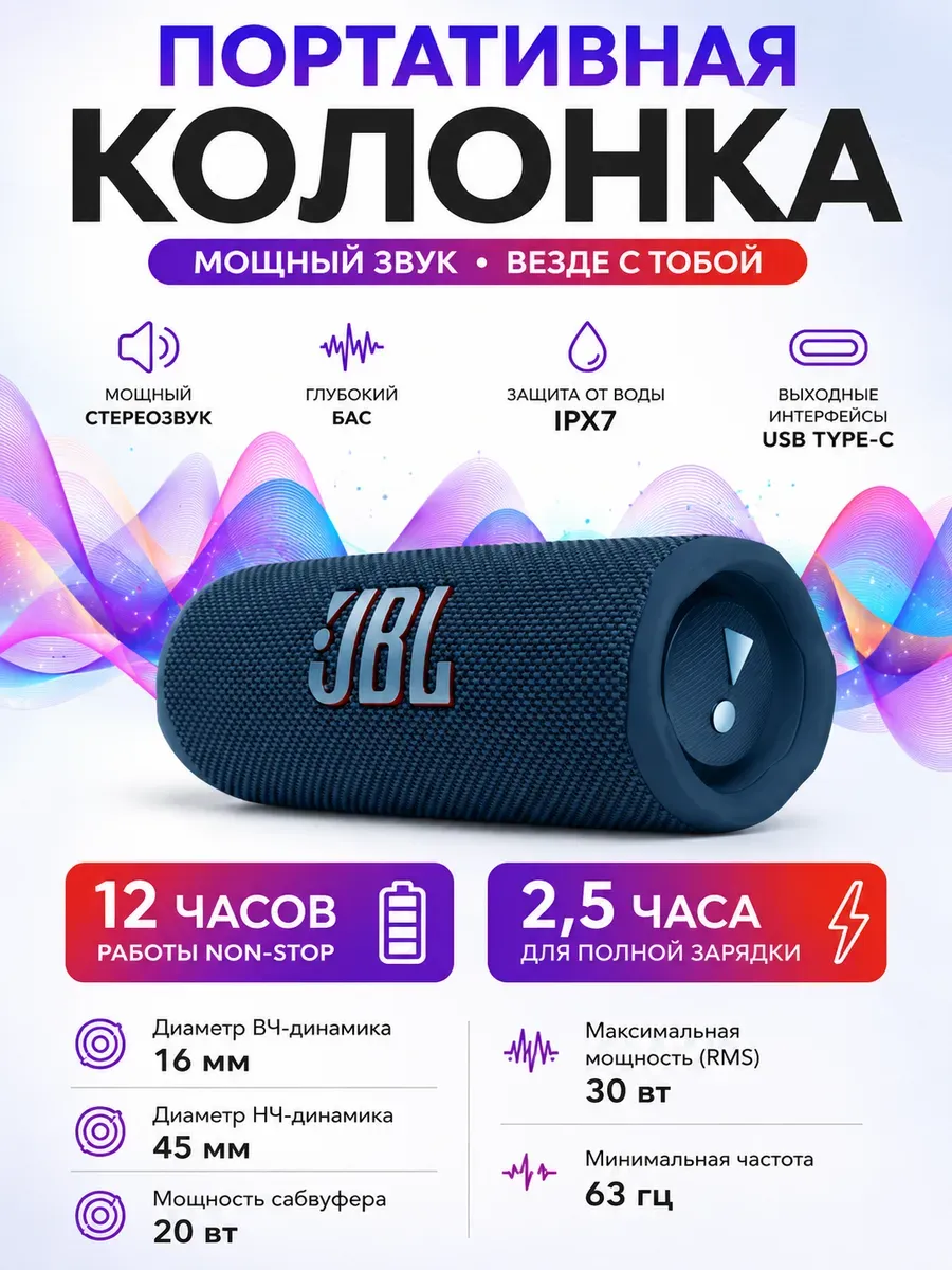 Портативная акустика беспроводная колонка JBL FLIP 6