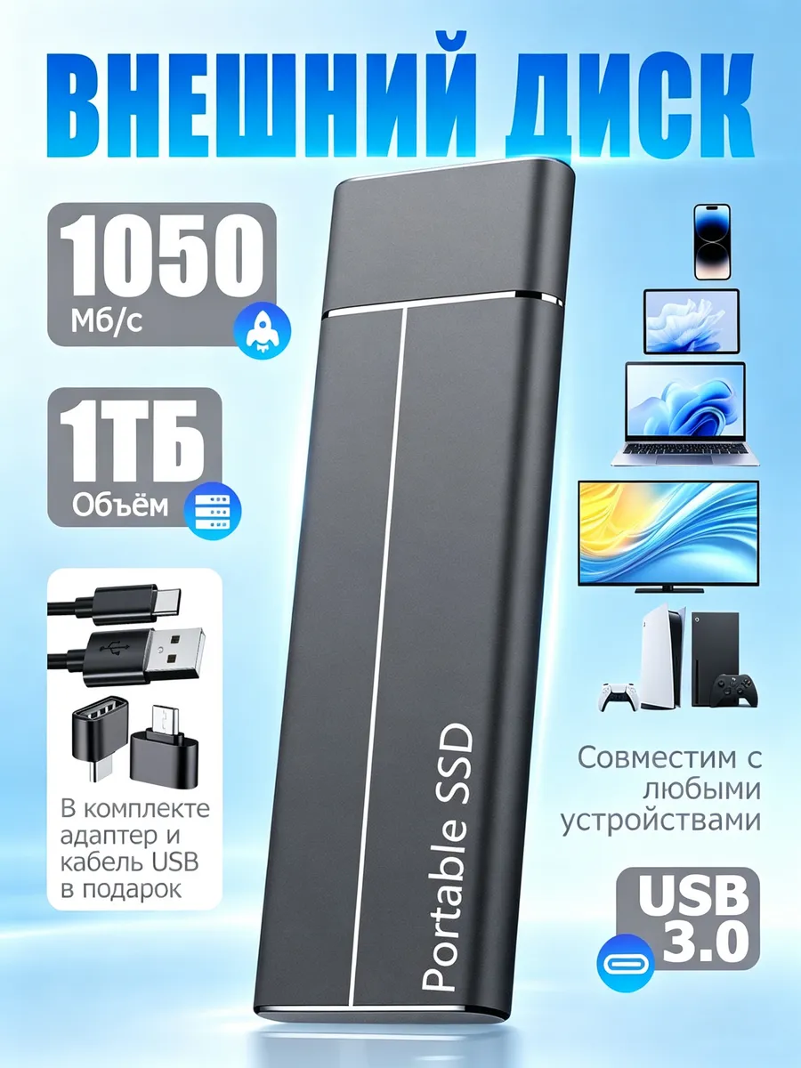 Внешний жесткий диск 1 тб SSD,Компьютеры, мобильные телефоны