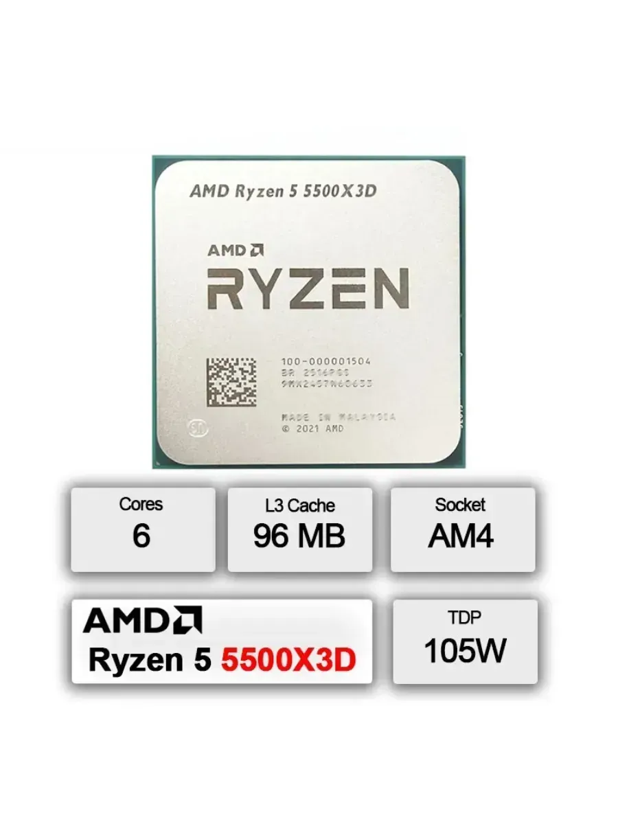 AMD R5 5500X3D R5 5500X3D 3.0 GHz 6-Core 12-Thread New CPU AM4 C…