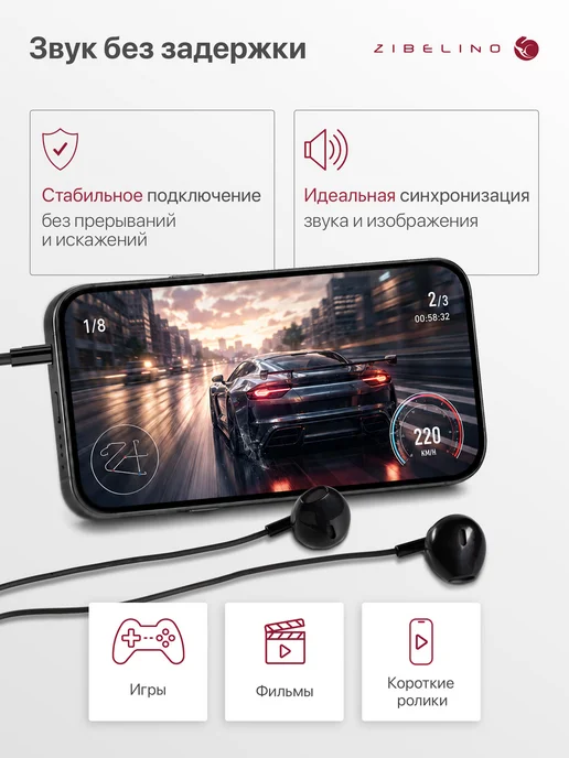 ZIBELINO Наушники проводные с микрофоном с разъемом Jack 3,5, черный, фото 5