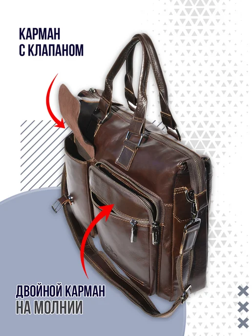 ZINIMSK Кожаный портфель под ноутбук, коричневый, фото 4