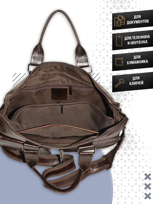 ZINIMSK Кожаный портфель под ноутбук, коричневый, фото 6