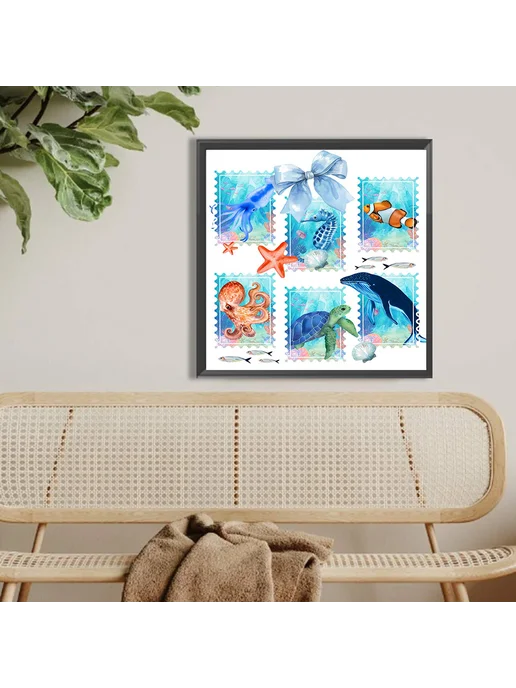 5D DIY Алмазная мозаика с морским пейзажем, 40х40см, дом, 40x40 см, фото 2