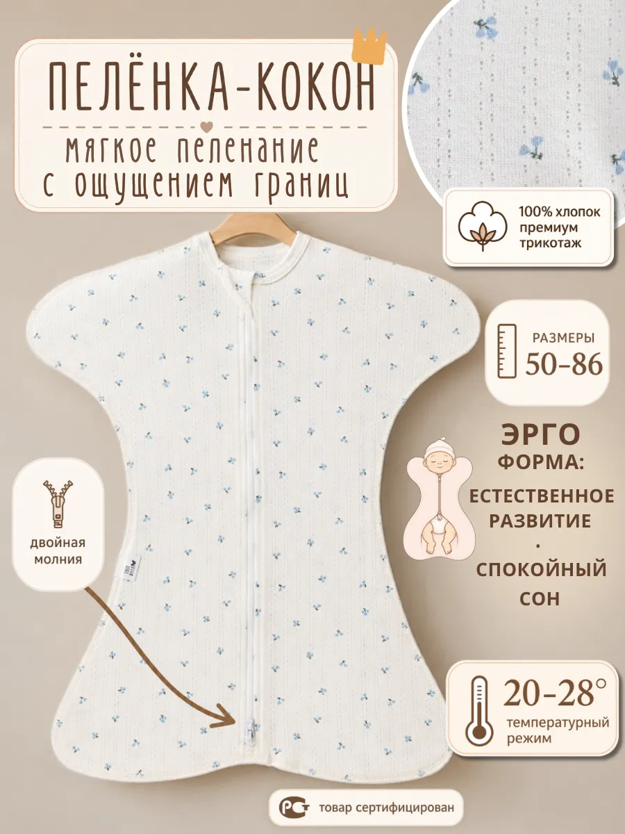 Пеленка кокон для новорожденных на молнии