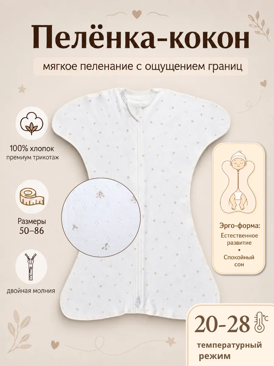 Пеленка кокон для новорожденных на молнии
