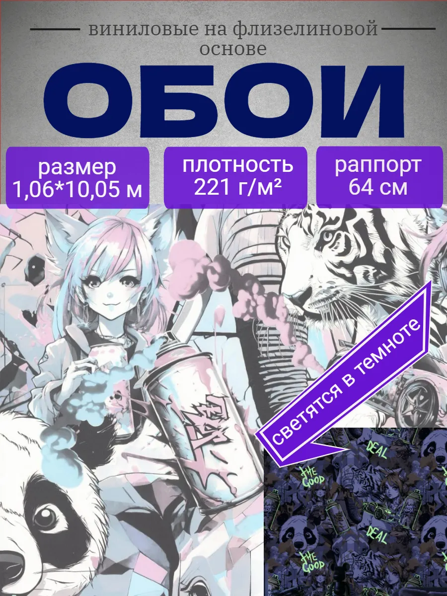 Обои светящиеся Аниме для подростков флизелиновые 1,06*10,05