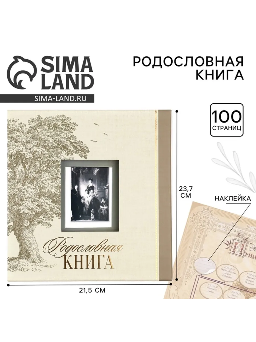 Родословная книга с рамкой для фото Семейная 21х24 см