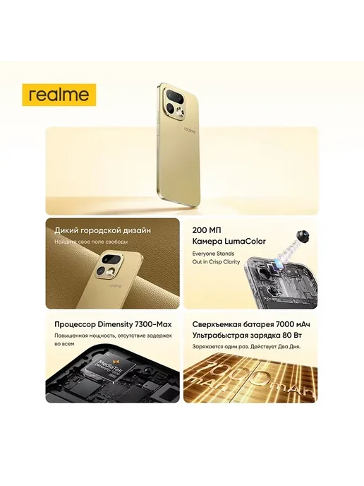 Смартфон realme 16 Pro 8/256 ГБ, желтый, фото 3