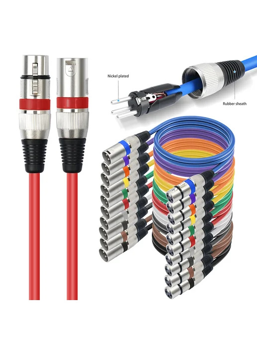 10 шт кабель XLR-XLR для микрофона, многоцветный, 1м, 10 шт, 1 м, фото 2