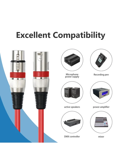10 шт кабель XLR-XLR для микрофона, многоцветный, 1м, 10 шт, 1 м, фото 8