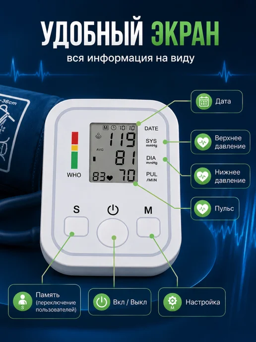 Тонометр для давления автоматический манжета 22-32, вариант, фото 3