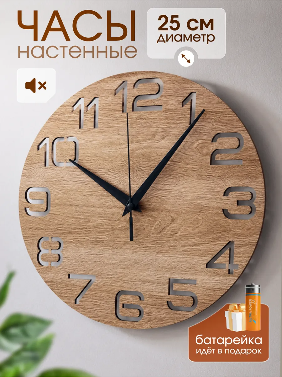 Часы настенные бесшумные интерьерные 25 см