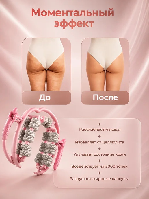 Oqqi Массажер антицеллюлитный роликовый для тела, ручной, розовый, фото 6