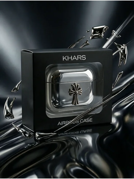 Chrome hearts Чехол для наушников AirPods 4 5 металлик y2k с карабином, серый, фото 8