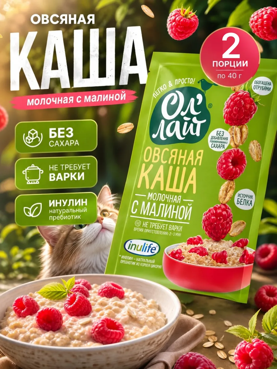 Овсяная каша быстрого приготовления с малиной