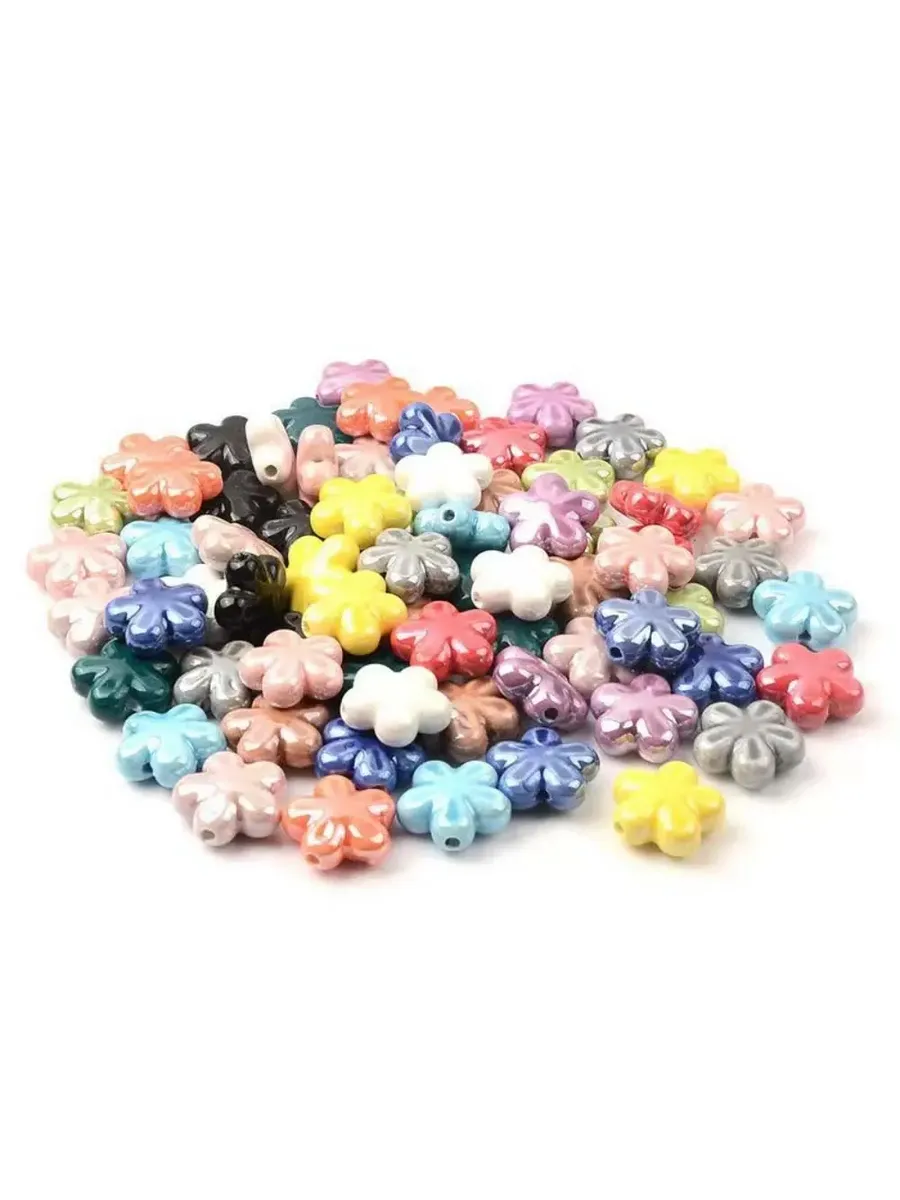 Бусины керамические цветочные Multicolor, набор