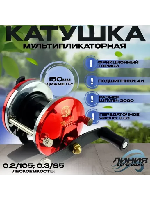 Мультипликаторная катушка для зимней рыбалки ME-103"Лебедка", красный