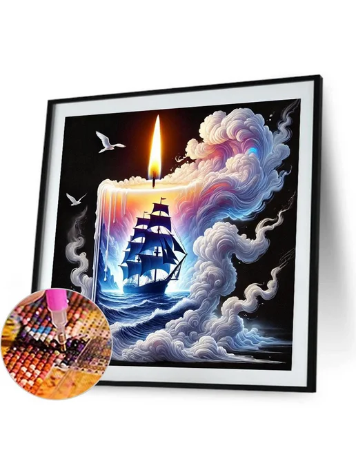 Алмазная вышивка 40x40см 5D круговая для интерьера, 40x40 см, фото 5
