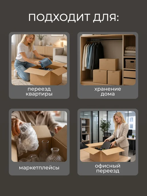 INHOMEKA Картонные коробки для переезда 50х30х30 с ручками 5 шт, 5 шт, фото 6