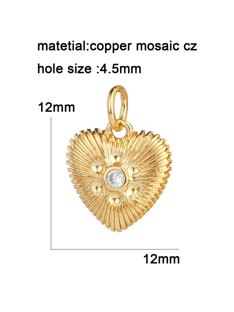 Шарм сердце из меди, CZ, 12 мм, отверстие 4.5 мм, AC210001G2