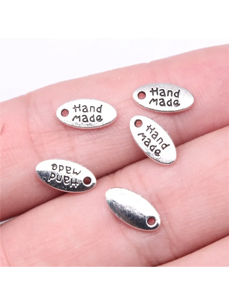 Шармы "Hand Made", цинковый сплав, 11x6 мм, Silver