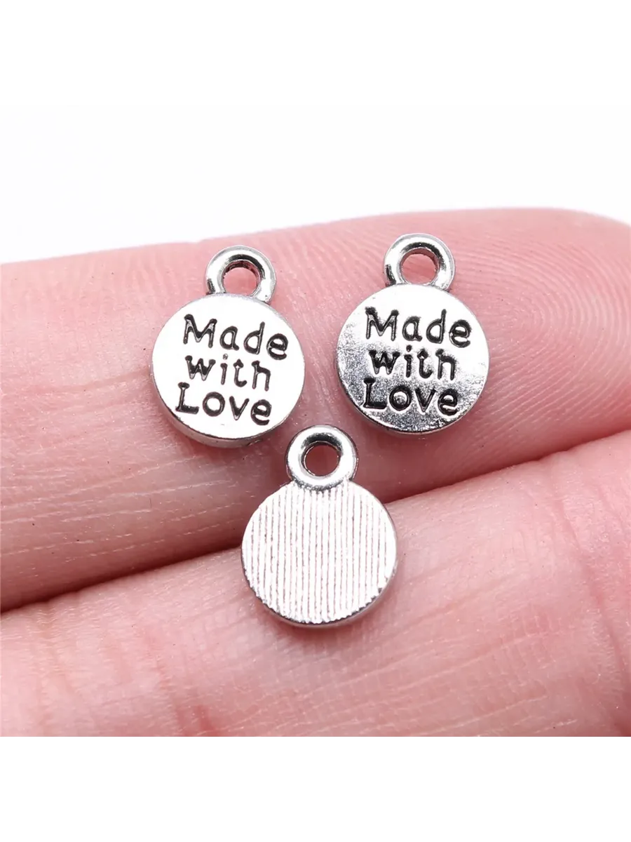 Шармы "Made with Love", цинковый сплав, 11x8mm-Silver