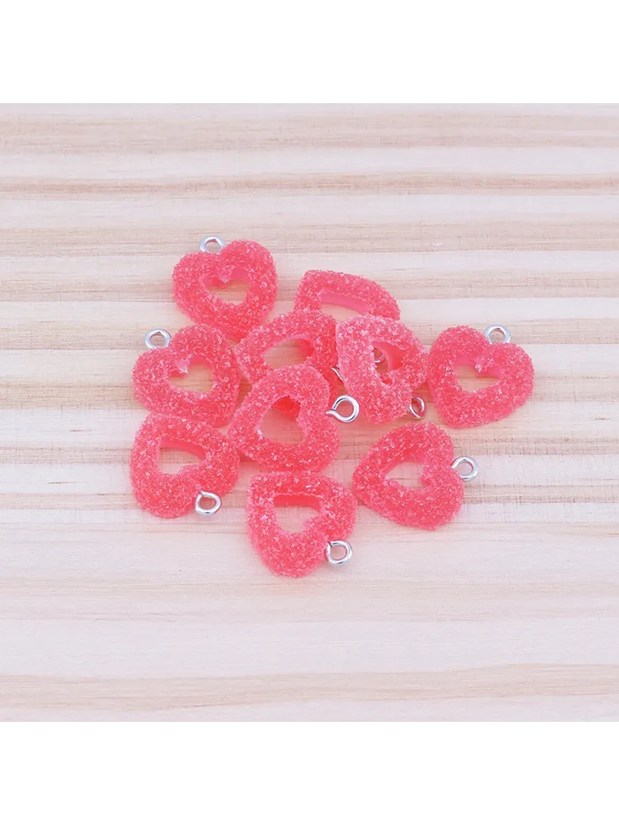 Розовые сердечки-шармы из смолы, 10 шт.