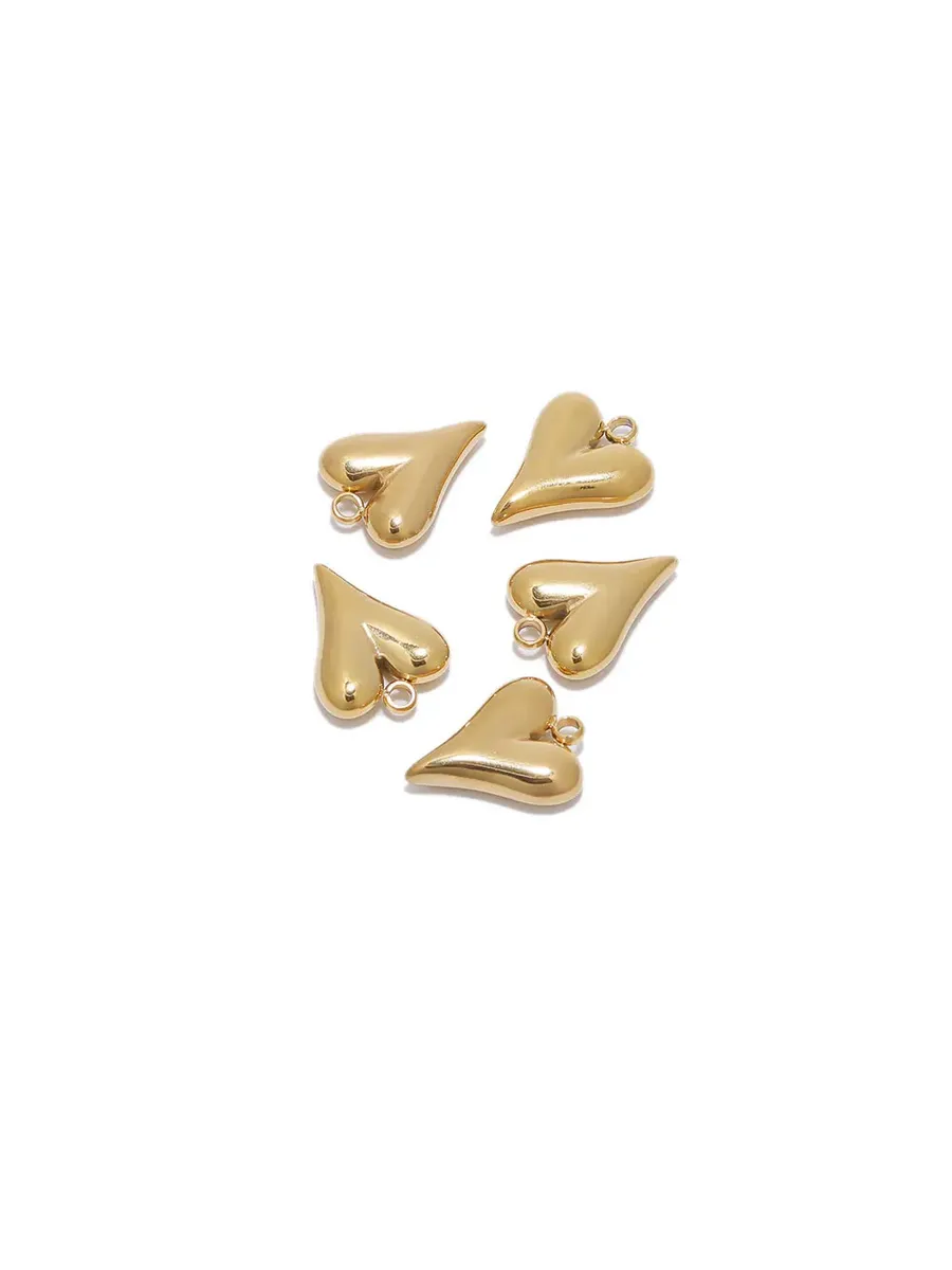 5 шт., шармы сердечки из нержавеющей стали, gold color 01