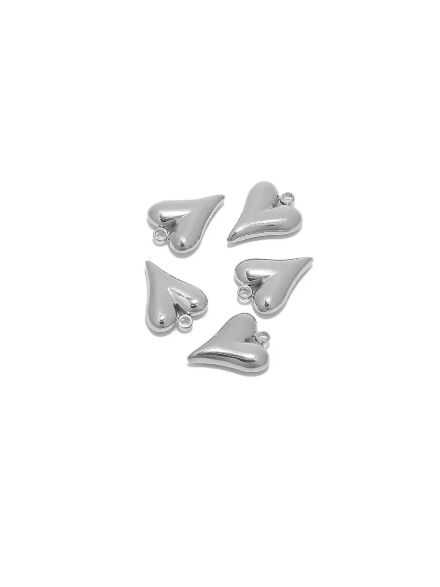 5 шт., шармы сердечки из нержавеющей стали, steel color 01