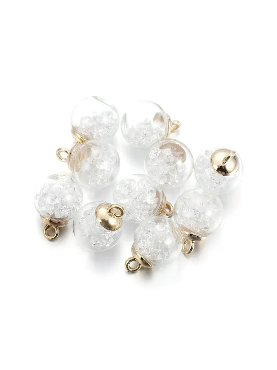 Шармы со звездами в стеклянном шаре, White beads, 10 шт.