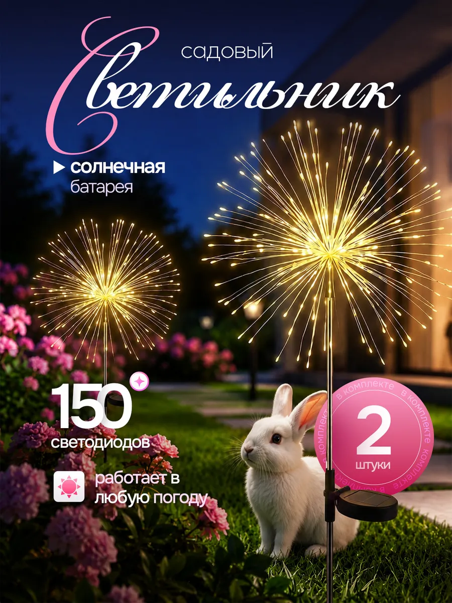 Светильник садовый на солнечной батарее фейерверк 2 шт
