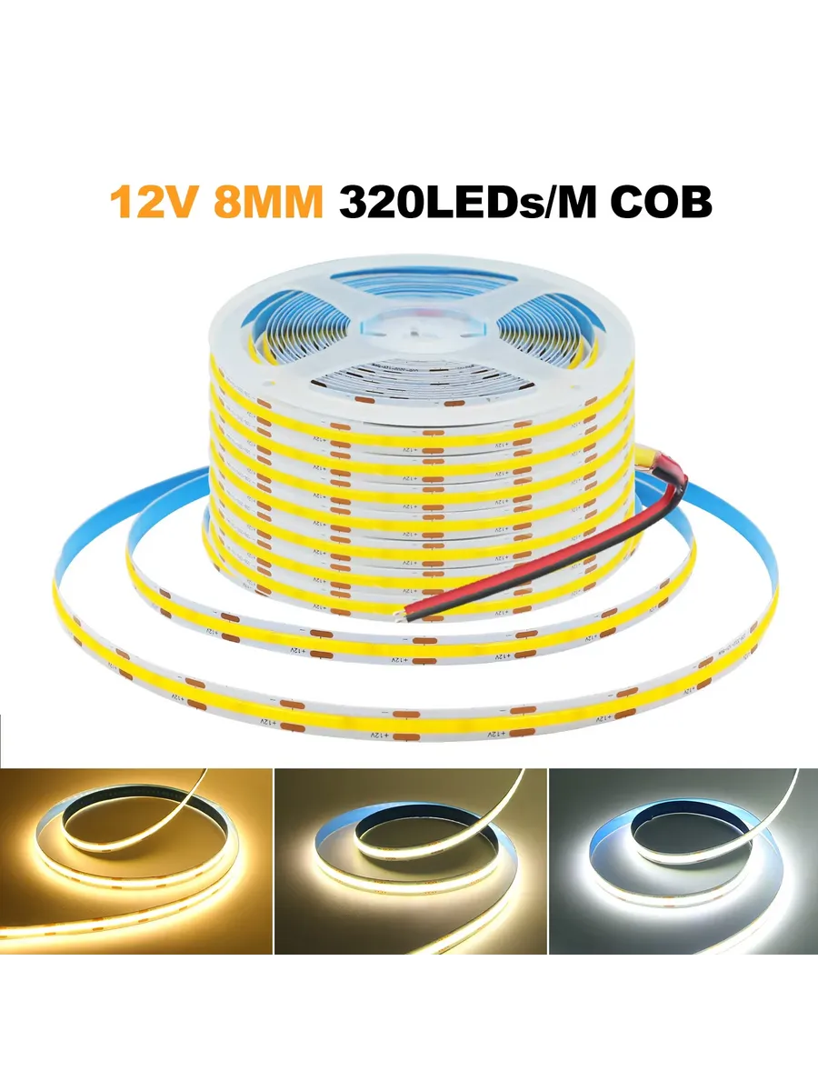 Светодиодная лента COB белая 12В 320LED/м