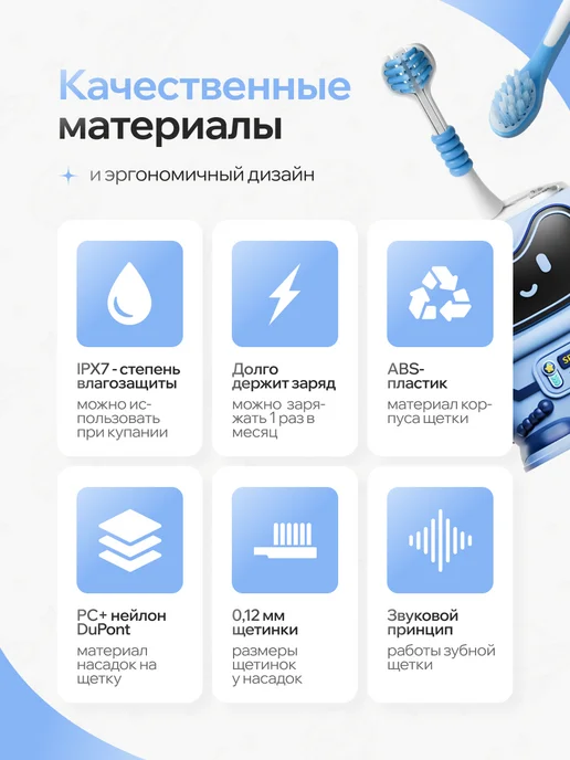 BubblyBrush Электрическая звуковая зубная щетка детская, белый, фото 8
