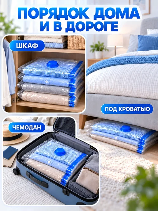 Вакуумные пакеты для одежды и вещей, 5 штук, 80×100 см, 40x60 см, фото 8