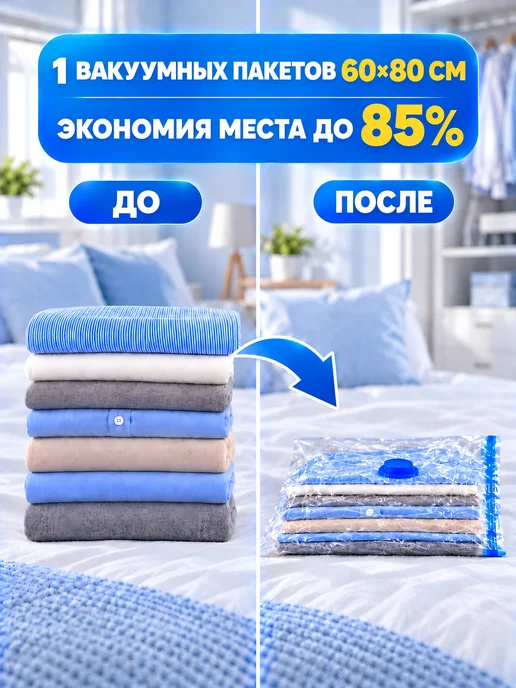 Вакуумные пакеты для одежды и вещей, 5 штук, 80×100 см, 60x80 см, фото 2