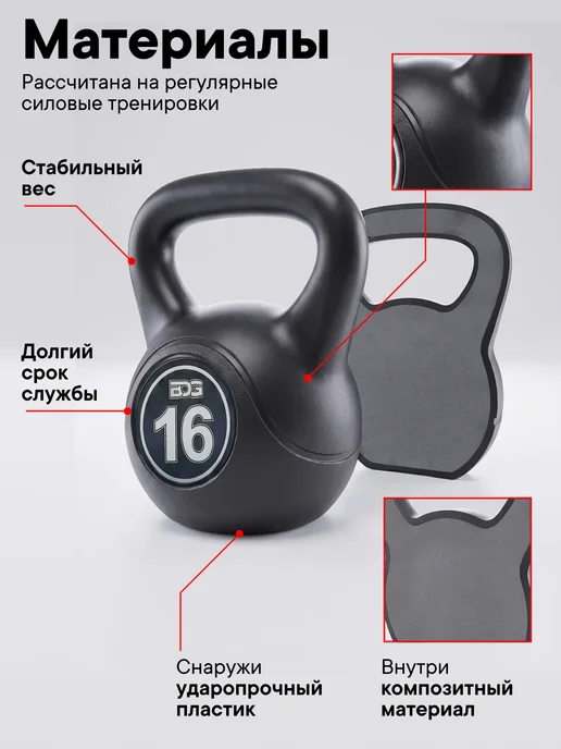 BDGPRO Гиря мягкая для фитнеса и спорта обрезиненная 8кг, 16 кг, фото 3
