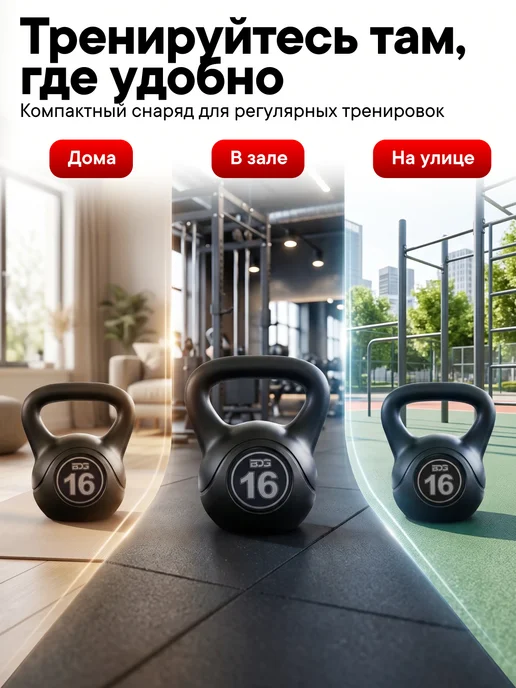 BDGPRO Гиря мягкая для фитнеса и спорта обрезиненная 8кг, 16 кг, фото 8