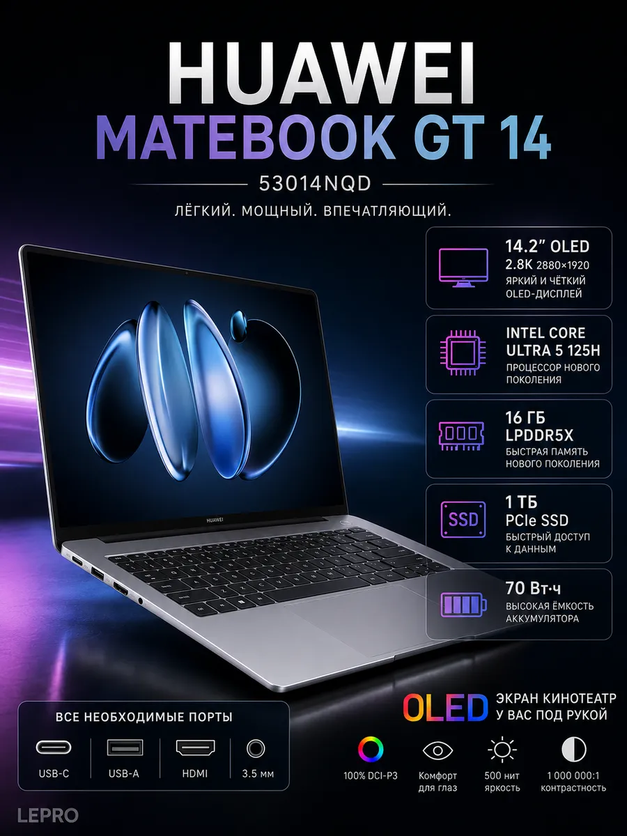 Ноутбук MateBook GT14 14.2 Core Ultra 5 16GB 1TB Huawei 1256309384 купить в интернет‑магазине Wildberries