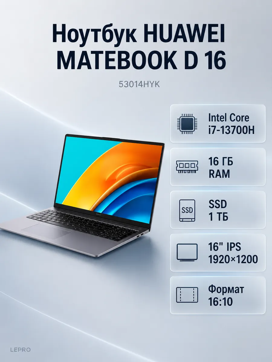 Huawei Ноутбук MateBook D 16 FHD+ Core i7 16GB 1TB для офиса