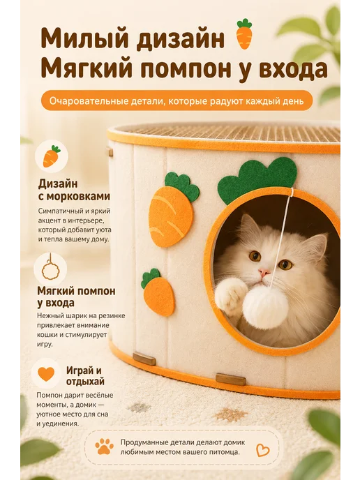 Лежанка-домик для кошек и собак из войлока, мягкий pet house, белый, фото 2