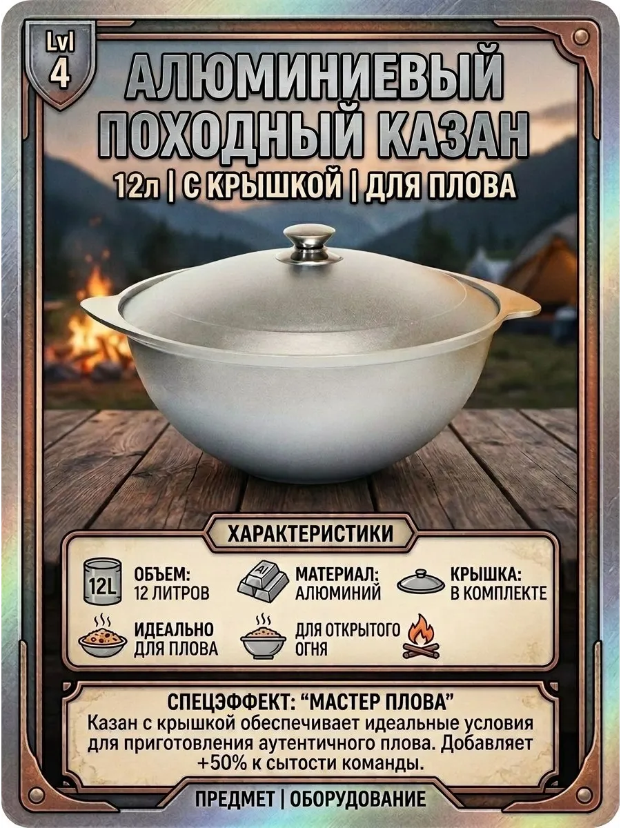 Алюминиевый походный казан 12л с крышкой для плова