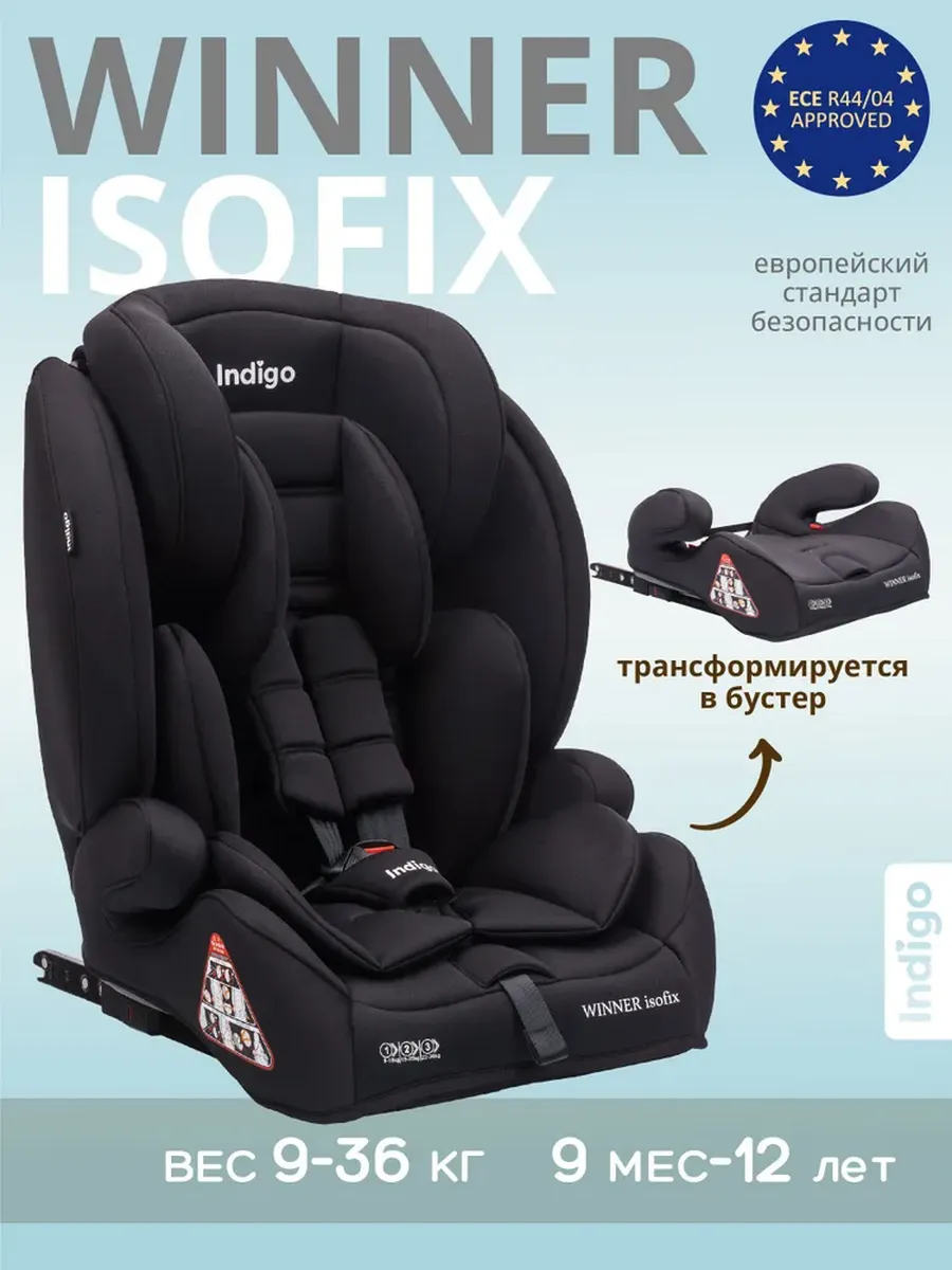 Автокресло бустер детское Indigo Winner 9-36 кг, группа 1,2