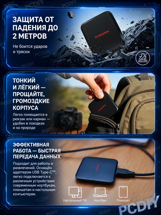 SANDISK SSD E11 1TB Портативный SSD Портативный внешний жесткий диск, 1 ТБ, фото 2