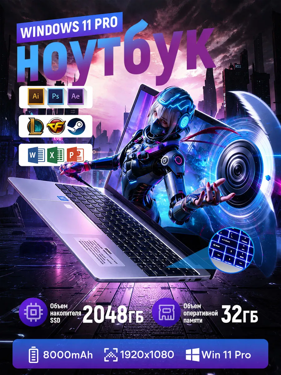 Ноутбук для работы и учебы 15.6" i9 32 ГБ +2048ГБ